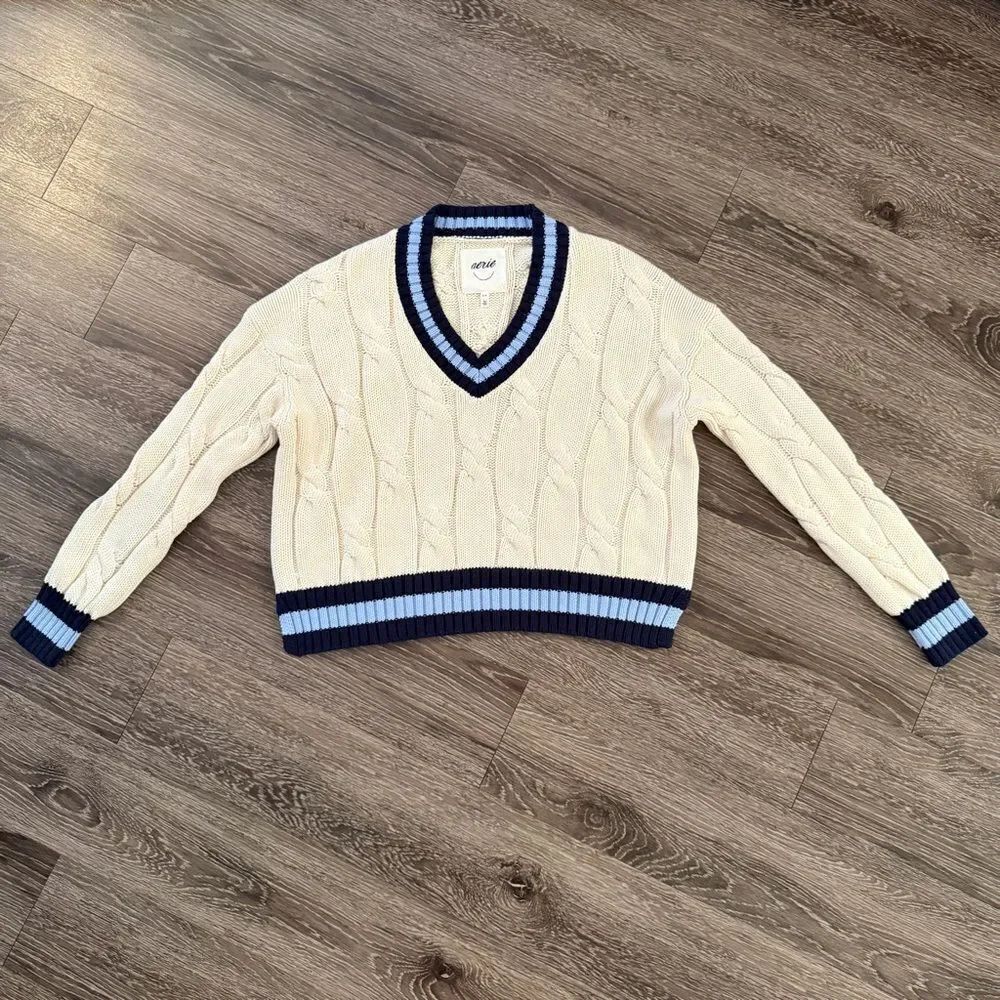 Aerie Cropped Cable V-Neck Rugby Sweater